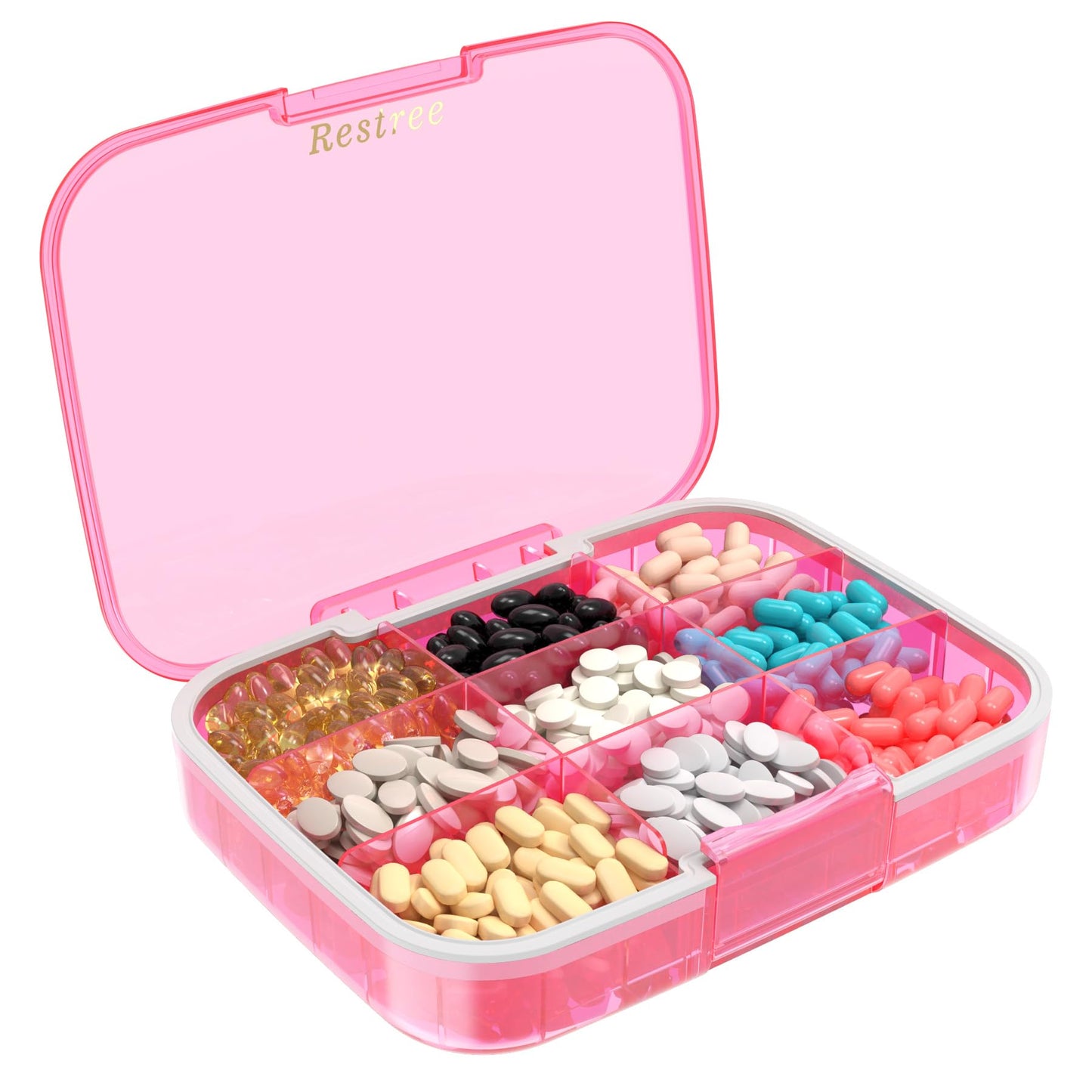 Restree Large Pill Organizer, Portable Pill Dispenser, Moisture-Proof Travel Pill Case for Vitamin, Medicine, Fish Oil/Supplements Extra Large 9 compartments (Pink)