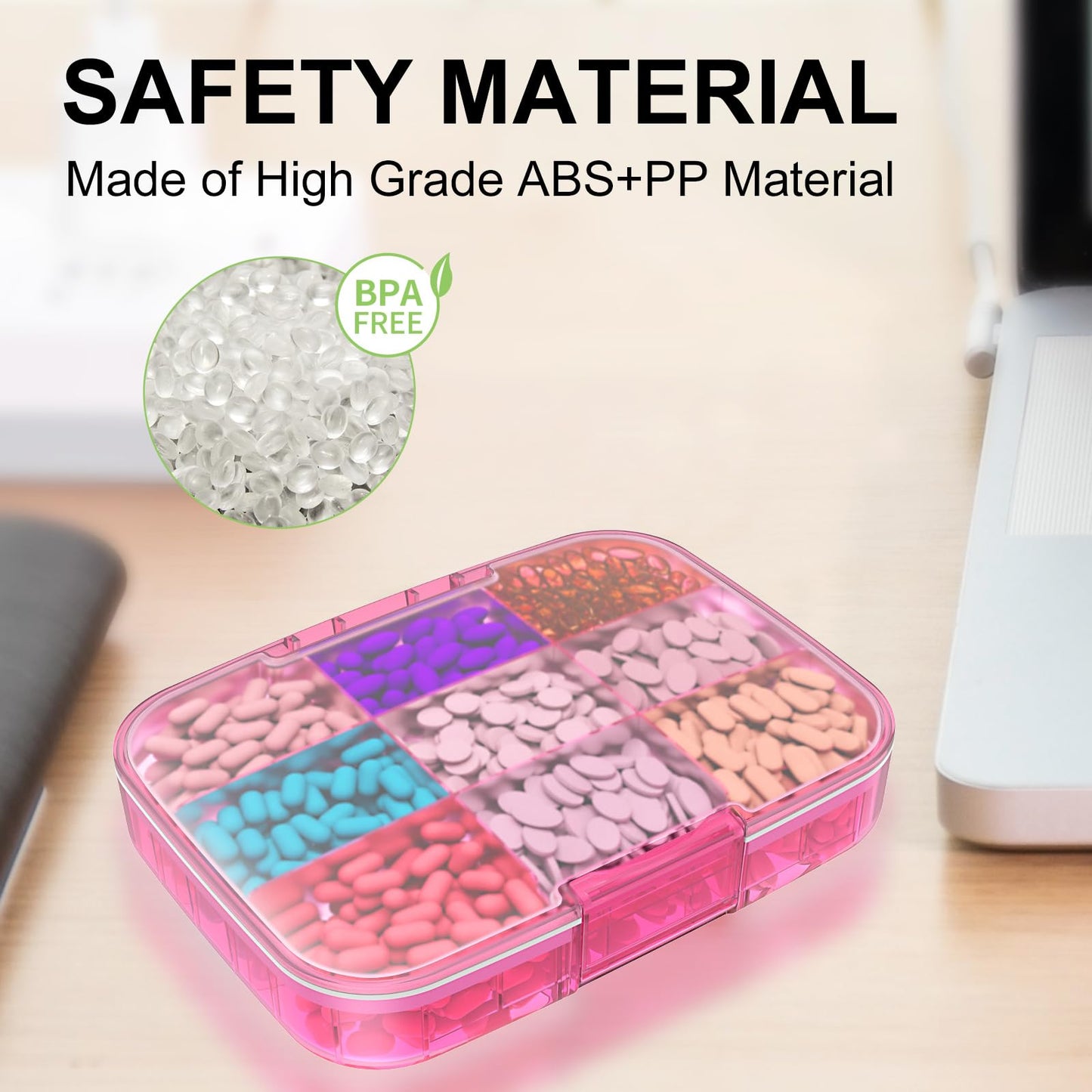 Restree Large Pill Organizer, Portable Pill Dispenser, Moisture-Proof Travel Pill Case for Vitamin, Medicine, Fish Oil/Supplements Extra Large 9 compartments (Pink)