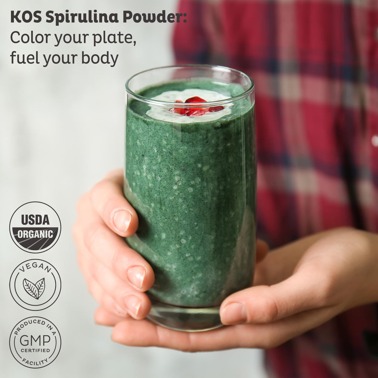 KOS Organic Spirulina Powder - USDA Certified Organic, 109 Servings of Superfood Powder for Smoothies & Juices, Non-Irradiated Blue Green Algae, Plant Based with Antioxidants, Vegan (13.5oz)