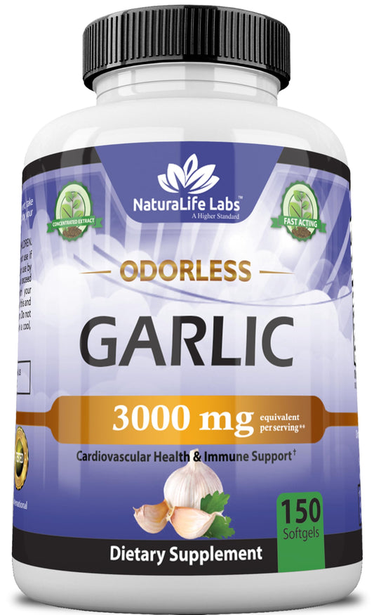 NaturaLife Labs A Higher Standard Odorless Garlic 3000 mg per Serving Immune System Support - 150 Soft gels