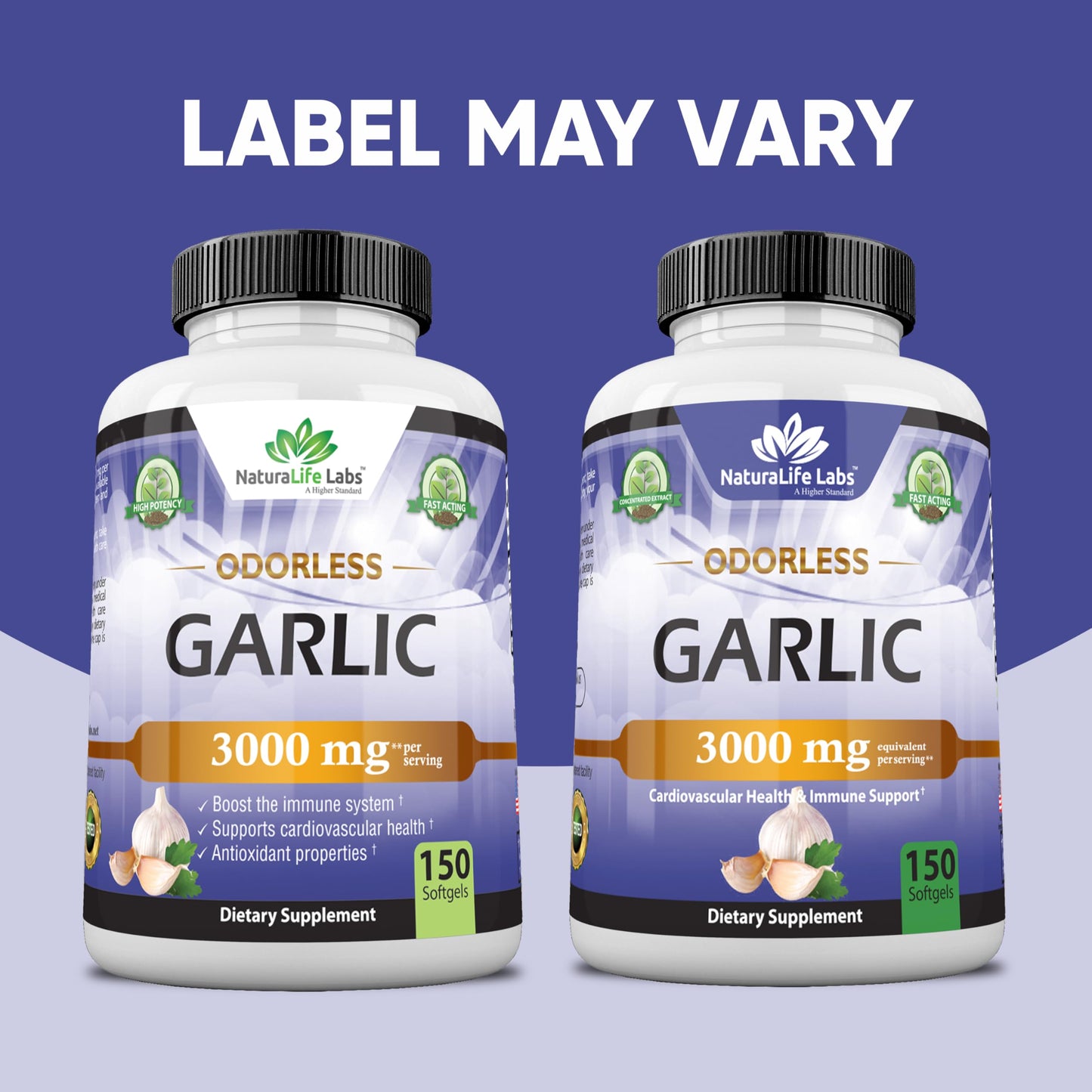 NaturaLife Labs A Higher Standard Odorless Garlic 3000 mg per Serving Immune System Support - 150 Soft gels